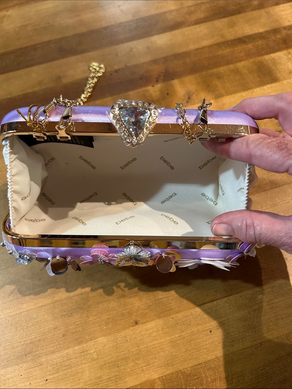 bebe Lavender Floral Sequin Embellished Evening Clutch - Picture 3 of 5